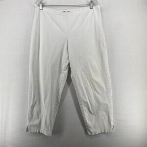 EILEEN FISHER Pants L Twill Organic Cotton Stretch Tapered Ankle Side Zip White